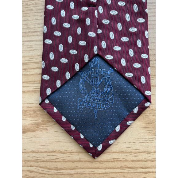 Harrod's Knightbridge Handmade 100% Silk Maroon and White Tie - Picture 2 of 8